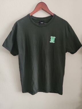 HUF Street Wear Dark Green Short Sleeve Tee with Green Chest Logo